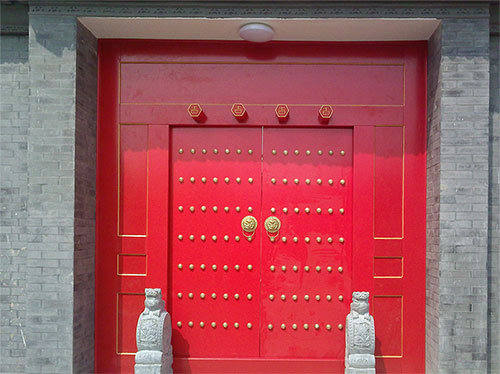 源城中国传统四合院系列朱红色中式木制大门木作